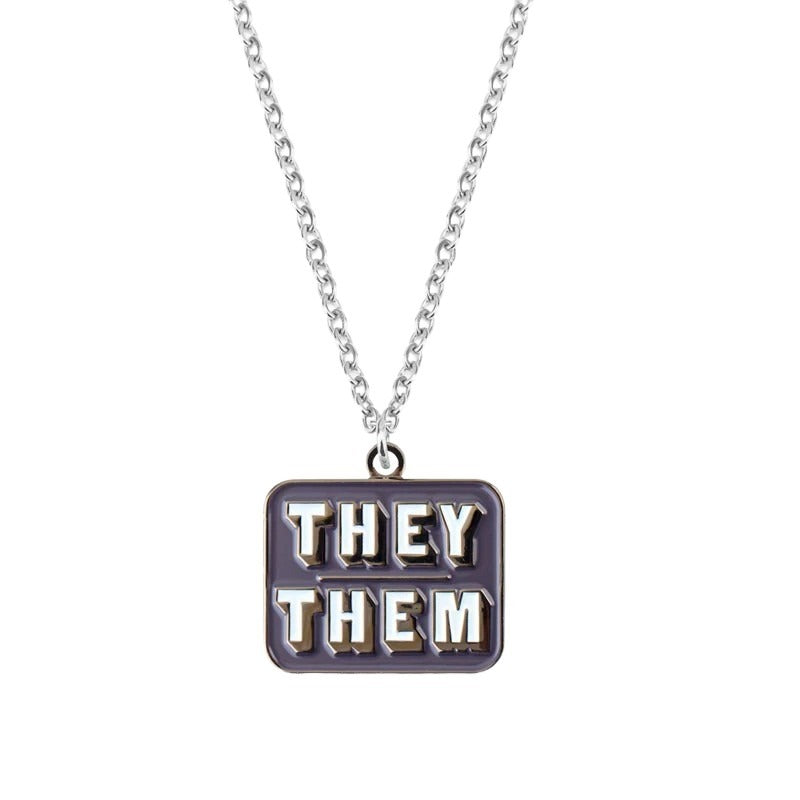 Enamel Pronoun Necklace: They/Them