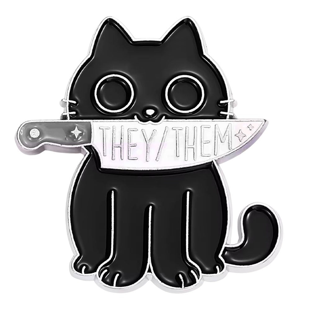 Enamel Pin: They/Them Pronoun Knife Cat