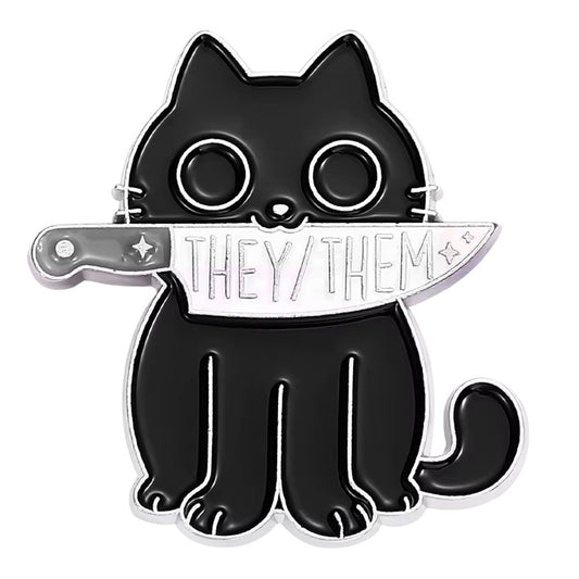Enamel Pin: They/Them Pronoun Knife Cat