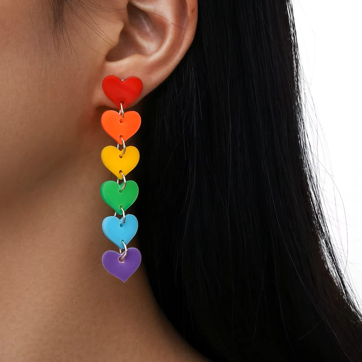 Rainbow Heart Drop Earrings