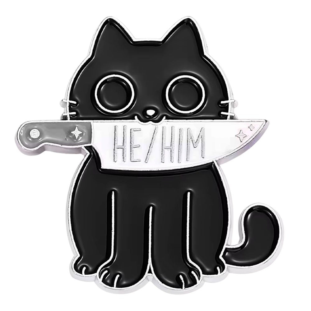 Enamel Pin: He/Him Pronoun Knife Cat