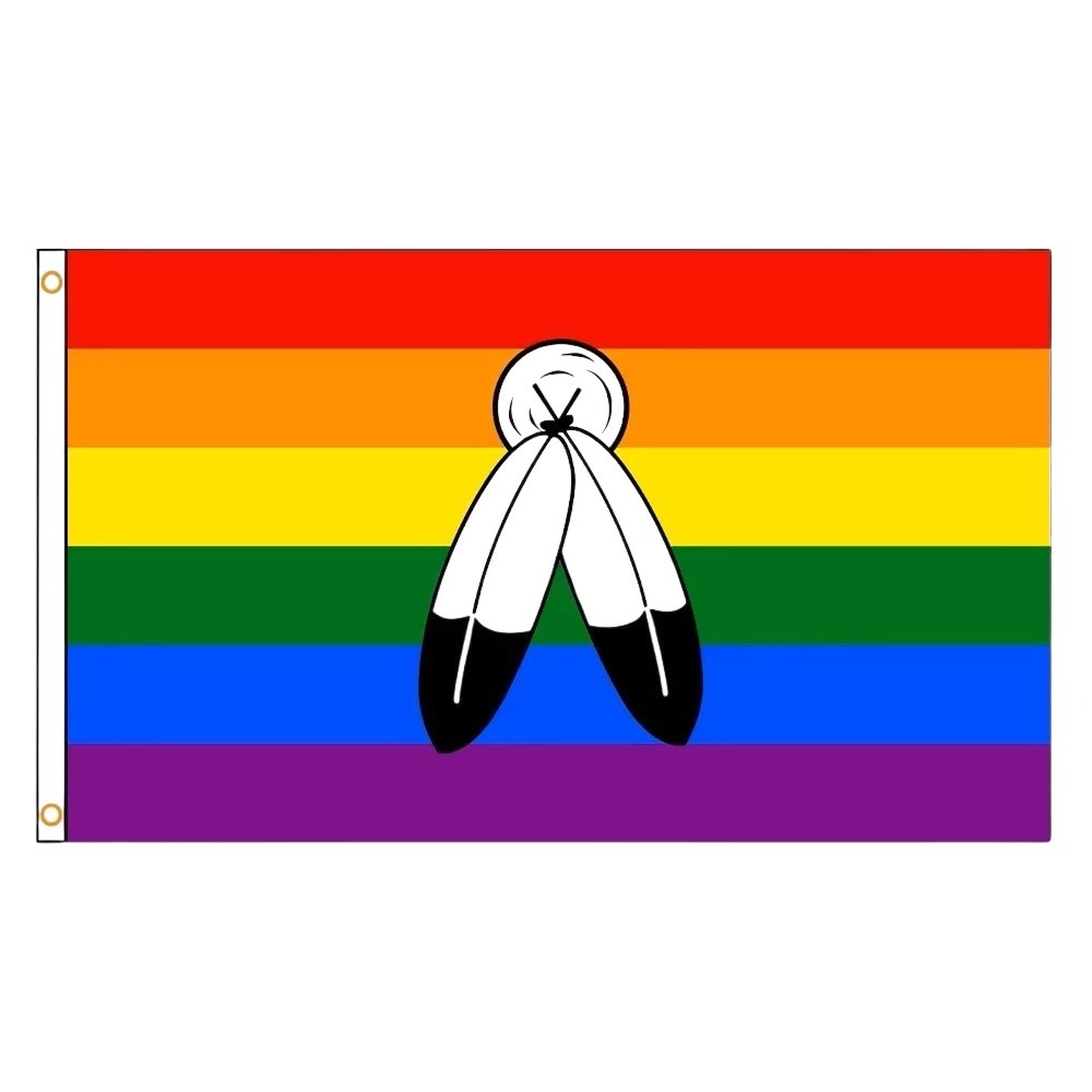Two-Spirit Pride Flag with Eagle Feathers: Small