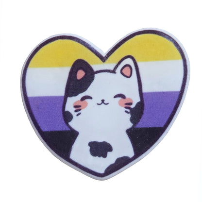 Acrylic Pin: Pride Kitten Heart, Nonbinary