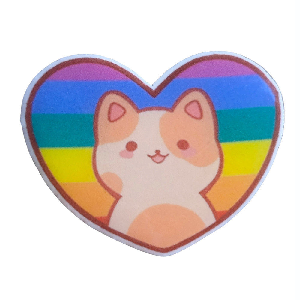 Acrylic Pin: Pride Kitten Heart, Rainbow