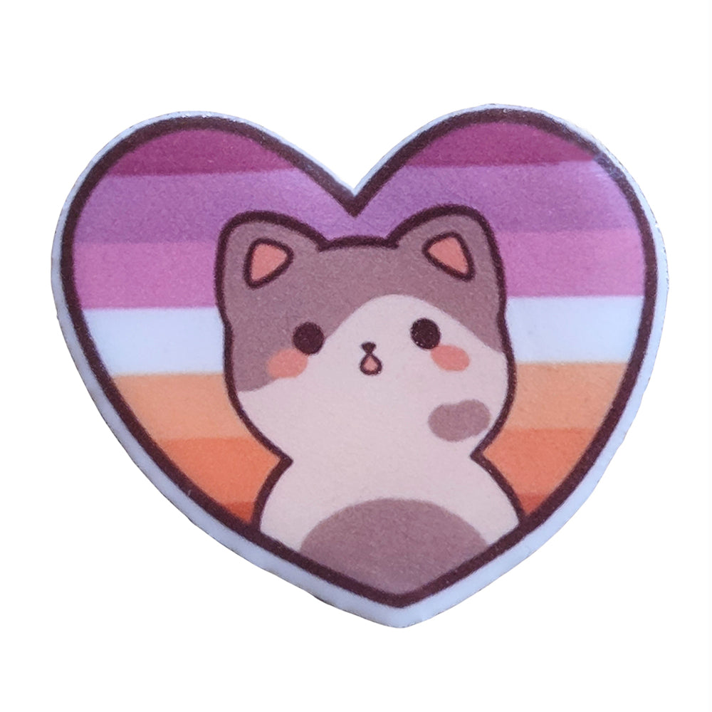 Acrylic Pin: Pride Kitten Heart, Lesbian