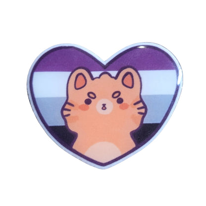 Acrylic Pin: Pride Kitten Heart, Asexual