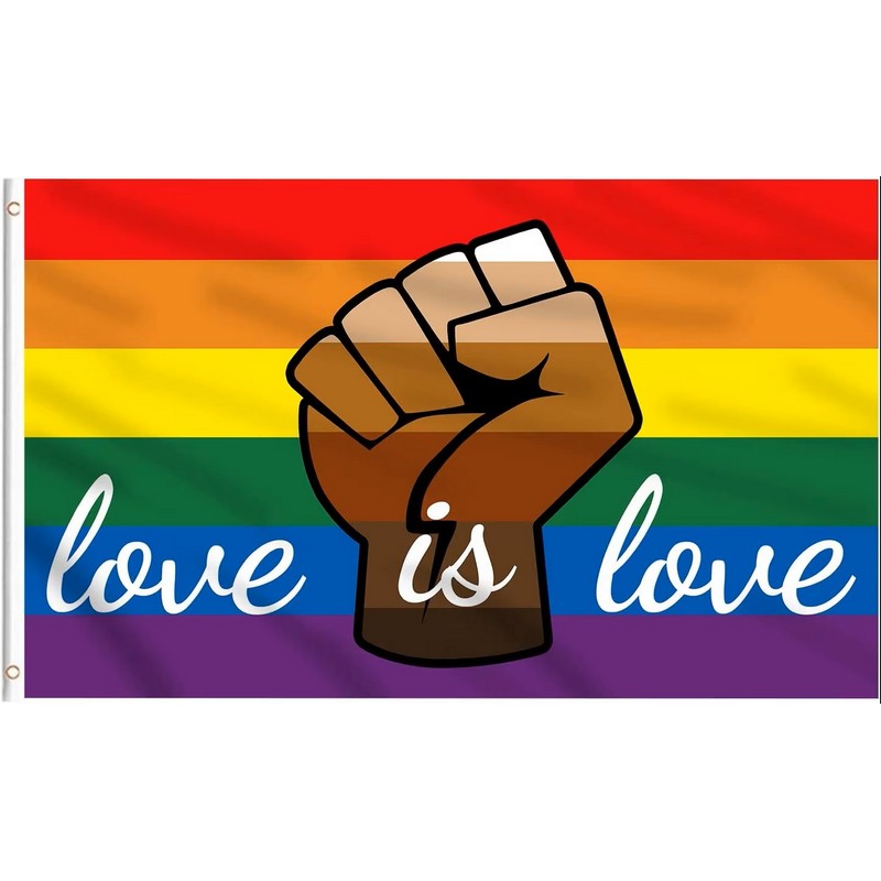 "Love Is Love" Raised Fist Pride Flag: Medium