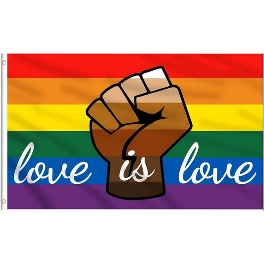 "Love Is Love" Raised Fist Pride Flag: Medium