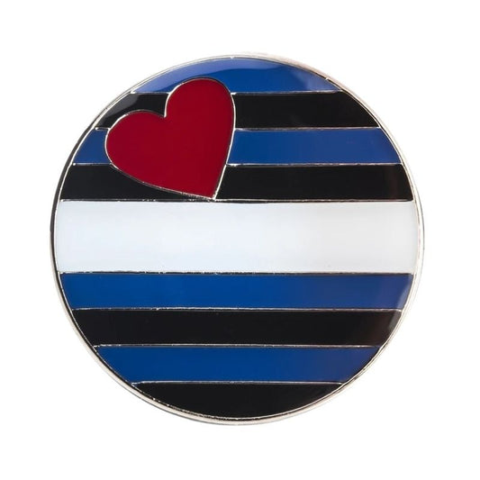 Enamel Circle Pin: Leather Pride Flag