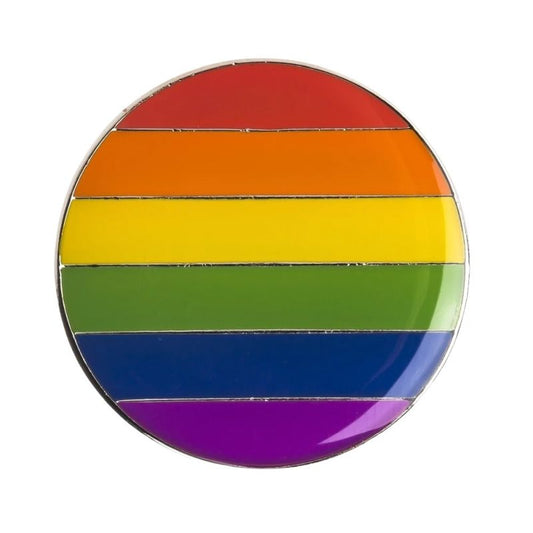 Enamel Circle Pin: Rainbow Flag