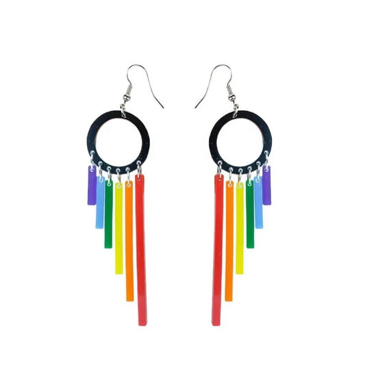 Rainbow Hoop Cascade Earrings