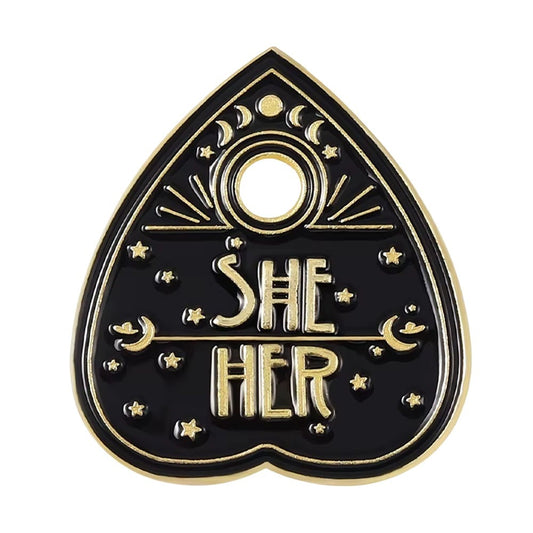 Enamel Pin: She/Her Planchette Pronoun Pin