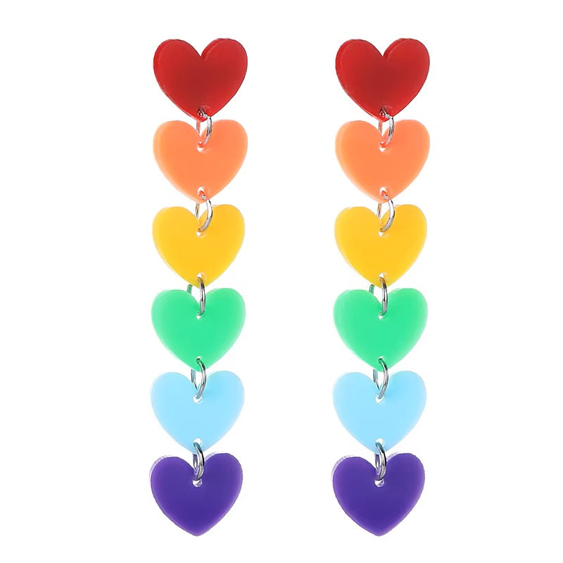 Rainbow Heart Drop Earrings