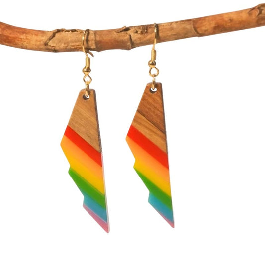 Rainbow Bolt Wooden Earrings