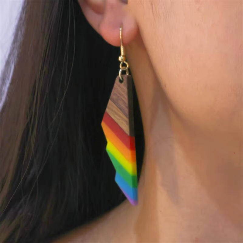Rainbow Bolt Wooden Earrings