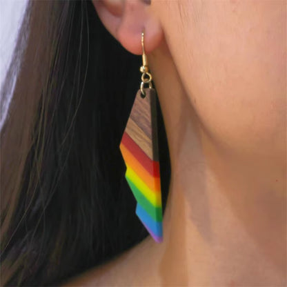 Rainbow Bolt Wooden Earrings