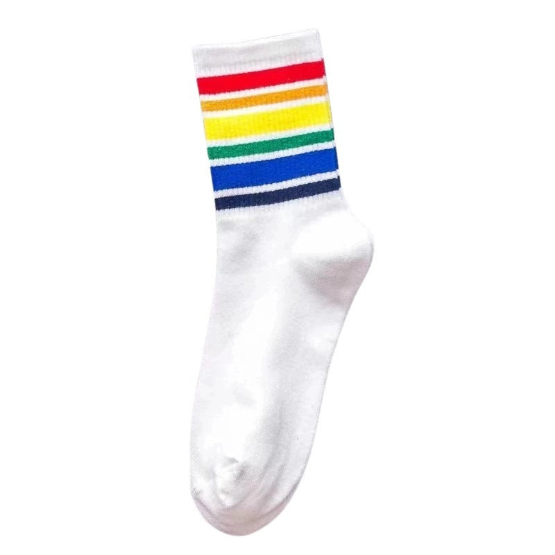 Retro Rainbow Crew Sock (Black or White)