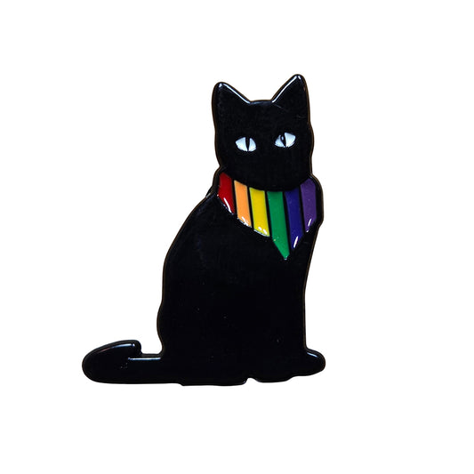 Enamel Pin: Rainbow Bandana Black Cat