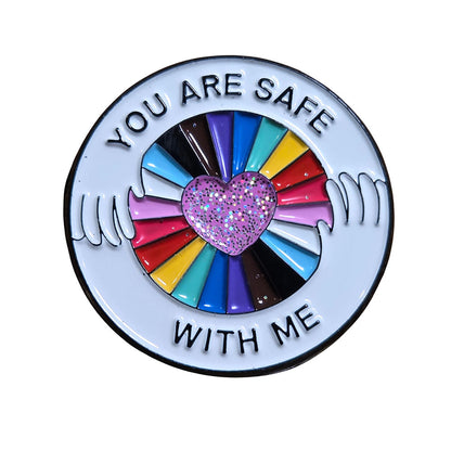 Enamel Pin: You Are Safe With Me (Sparkle Heart)